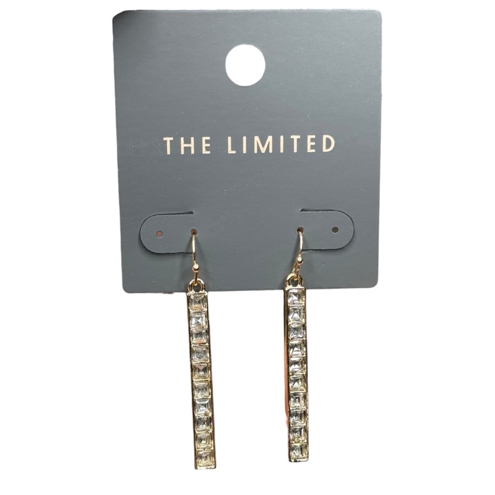 THE LIMITED CZ Cubic Zirconia Gold Bar Dangle Hook Earrings NEW